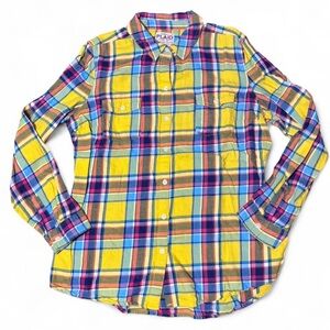 Old Navy Women's Plaid Button Down Shirt - Yellow, Blue, Red